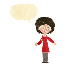 cartoon woman wearing glasses with speech bubble N4