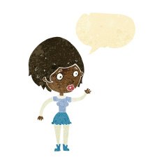 cartoon woman waving with speech bubble N52