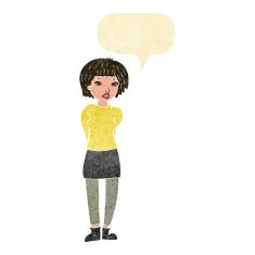 cartoon shy woman with speech bubble N10