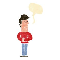 cartoon nervous man with speech bubble N24