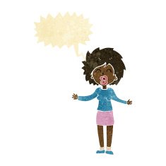 cartoon loud woman with speech bubble
