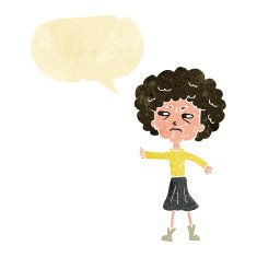 cartoon annoyed old woman with speech bubble N4