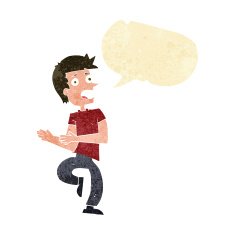 cartoon stressed out man with speech bubble N4