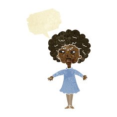 cartoon bitter old woman with speech bubble N3