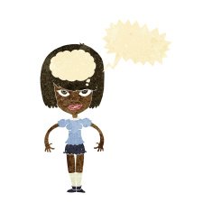 cartoon woman with idea speech bubble N44
