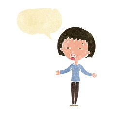 cartoon suspicious woman with speech bubble N4