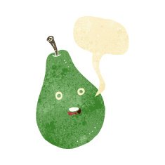 cartoon pear with speech bubble N2