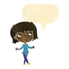 cartoon girl with no worries speech bubble N2