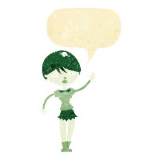 cartoon vampire girl waving with speech bubble N2