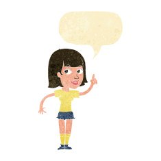 cartoon pretty girl with idea speech bubble N4