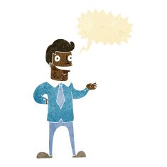 cartoon salesman with speech bubble