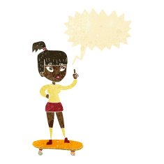 cartoon skater girl with speech bubble