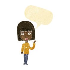 cartoon woman waving with speech bubble N58