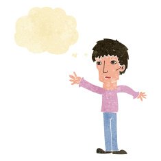 cartoon worried man reaching out with speech bubble N3