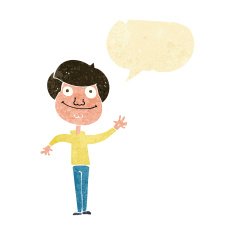 cartoon happy man waving with speech bubble N7