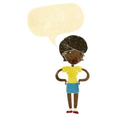cartoon woman with hands on hips speech bubble N39