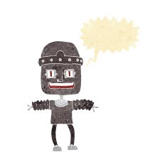 cartoon robot with speech bubble N33