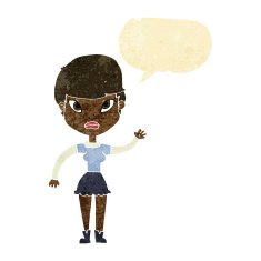 cartoon woman waving with speech bubble N59
