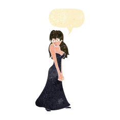 cartoon pretty woman in dress with speech bubble N10