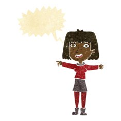 cartoon happy woman pointing with speech bubble N13