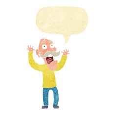 cartoon old man getting a fright with speech bubble N2