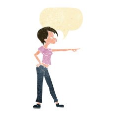 cartoon woman pointing with speech bubble N41
