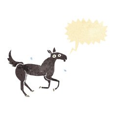 cartoon horse sweating with speech bubble