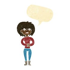 cartoon worried woman with speech bubble N13