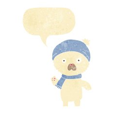 cartoon waving polar bear with speech bubble N11