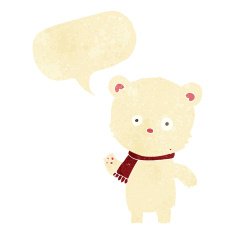 cartoon waving polar bear with speech bubble N12