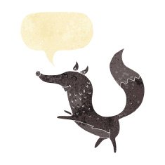 cartoon happy wolf with speech bubble N4