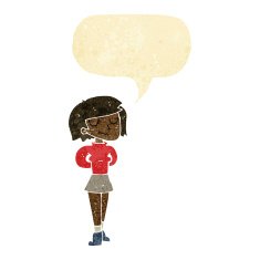 cartoon pleased woman with speech bubble N2
