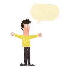 cartoon happy man with speech bubble N72