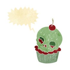 cartoon halloween cup cake with speech bubble N2
