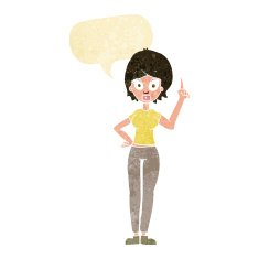 cartoon woman explaining her point with speech bubble N5