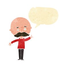 cartoon bald man with idea speech bubble N4