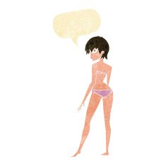 cartoon woman in bikini with speech bubble N11