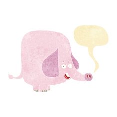 cartoon pink elephant with speech bubble