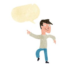 cartoon happy man pointing with speech bubble N11