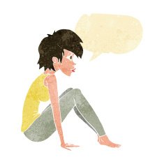 cartoon woman sitting with speech bubble N4