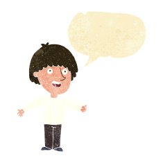 cartoon happy man with speech bubble N75