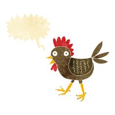 funny cartoon chicken with speech bubble