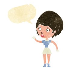 cartoon woman waving with speech bubble N62