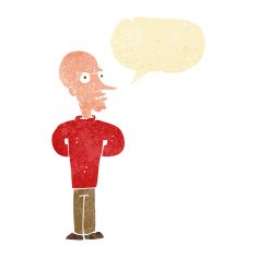 cartoon evil bald man with speech bubble N2