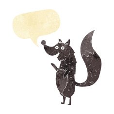 cartoon waving wolf with speech bubble N2