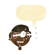 cartoon excited boy's face with speech bubble N2