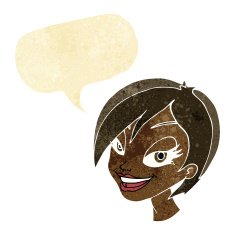 cartoon pretty female face with speech bubble N18