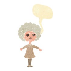 cartoon bitter old woman with speech bubble N4