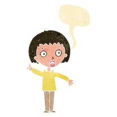 cartoon woman explaining her point with speech bubble N7
