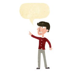 cartoon man pointing with speech bubble N32